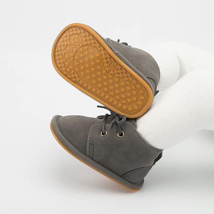Baby Unisex Warm Snow Boots Newborn Leather Fur Lace Up Ankle Anti-Slip Rubber Texture Sole Toddler Prewalker Winter Crib Shoes