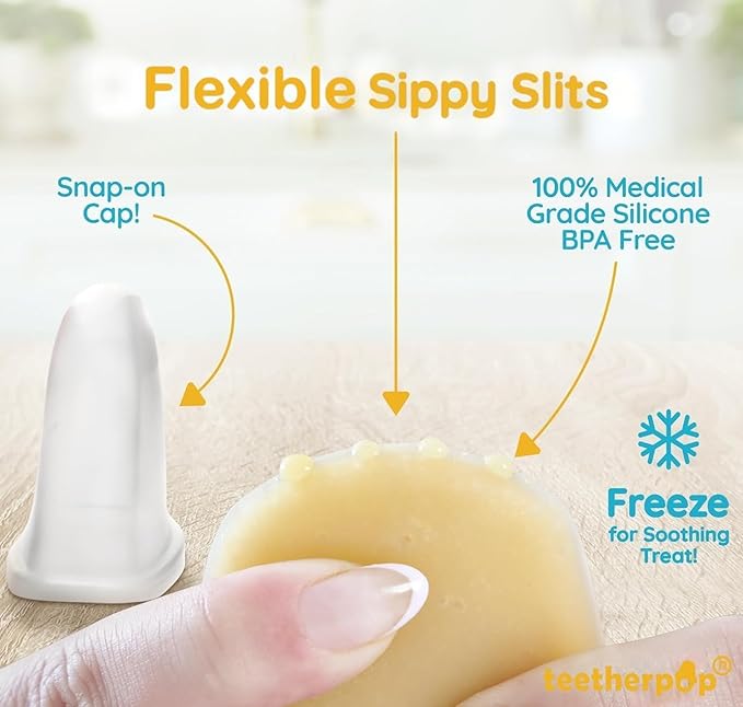 Teetherpop Fillable Silicone Teether for Babies – Breastmilk Popsicle Molds for Teething with Spill-Proof Sippy Slits – Freezable Baby Teethers for Liquids & Purées - Cooling Teething Relief LimonTeal
