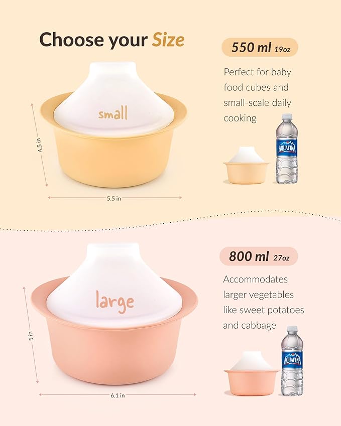 Moyuum Silicone Microwave Steamer | Made in Korea, Baby Food Maker Bowl with Lid, Egg and Vegetable Steam Cooker, Japanese Donabe Inspired Cooking Pot, Dishwasher Safe (Large, TerraCotta)