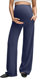 G4Free BareFeel Maternity Dress Yoga Pants with Pockets Over The Belly Stretchy Work Slack Pregnancy Wide Leg Casual Trousers