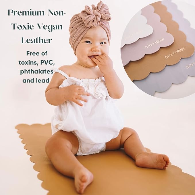 Ava + Oliver Vegan Leather Baby Changing Mat (16 X 30 in) - Multipurpose Wipeable and Portable Diaper Changing Pad - Foldable for Travel (Cream)