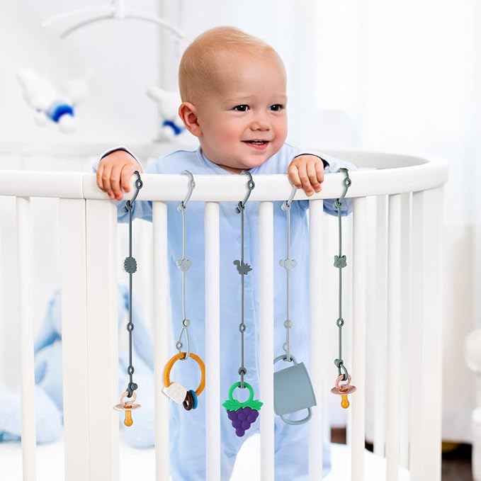 6-Pack Baby Toy Straps, Silicone High Chair & Stroller Straps, Toddler Bottle & Car Seat Accessories, Baby Travel Essentials with Pacifier Clips