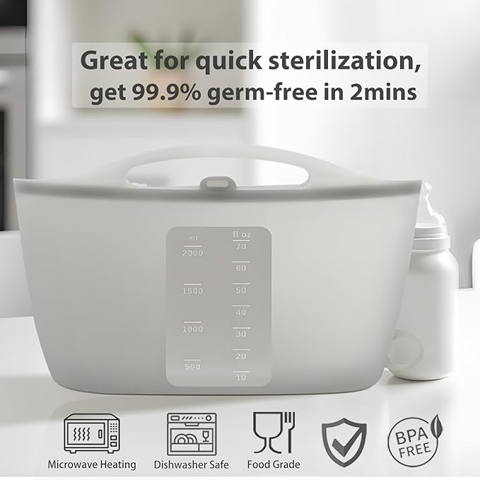 Silicone Microwave Steam Sterilizer Bag for Baby Reusable Quick Sterilizing Bag for Bottles Breast Pump Parts Toddler Accessories Great for Travel - 2000ml White