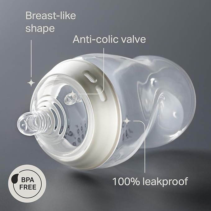 Tommee Tippee Natural Start Anti-Colic 9 oz BPA Free Baby Bottles, 0+ Months, Slow Flow Breast-Like Nipple, Self Sterilizing, Designed for Seamless Transition Between Bottle & Breast, Clear, Pack of 4