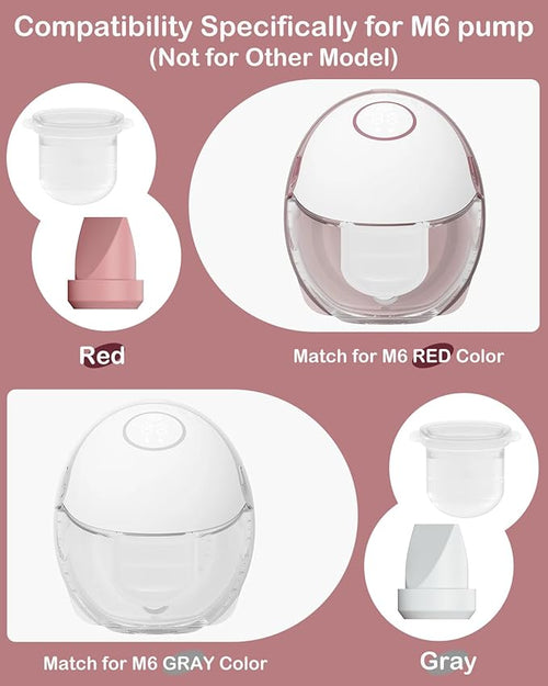 8PC M6 Breast Pump Replacement Accessories, Including 6pcs Duckbill Valve and 2pcs Diaphragms for Momcozy Mobile Style | M6, Replace for Momcozy Pump Parts, Not Original Parts, 8PC Red