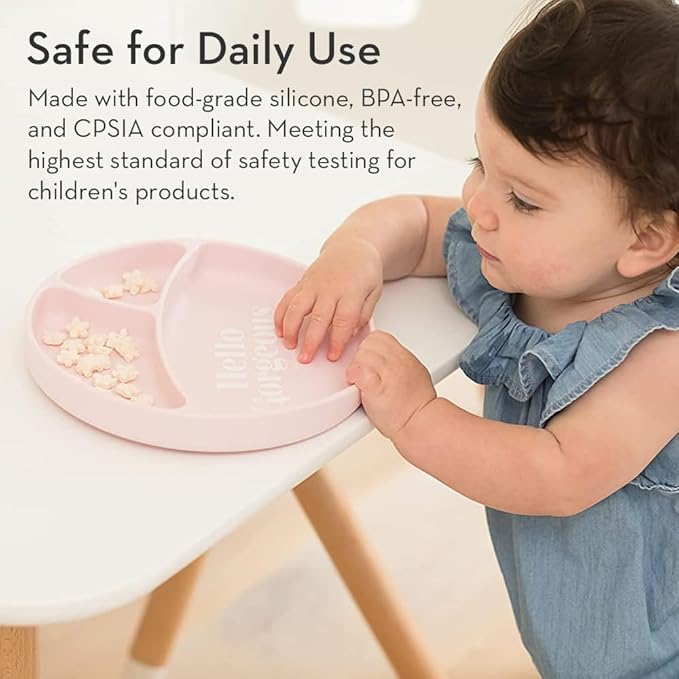 Bella Tunno Wonder Baby Plates – Silicone Suction Plates for Baby, Toddler, & Kids, Great for Baby Led Weaning, BPA Free, Kid and Baby Must Haves, 3 Sections (Hello Gorgeous)