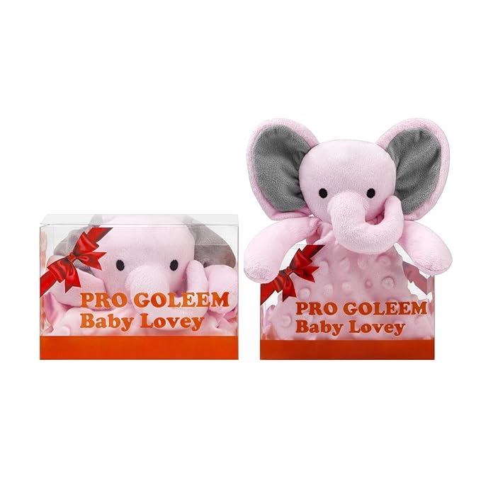 Pro Goleem Baby Girl Gifts Elephant Security Blanket with Stuffed Animal Snuggle Toy Lovey Soft Lovie Baby Registry Search for Infant and Toddler Pink 16 Inch