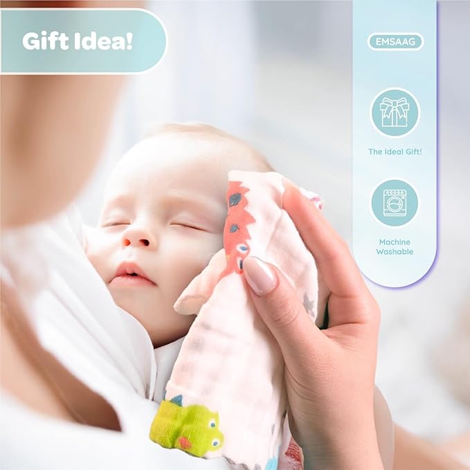 Muslin Baby Washcloths Pack of 7-Soft Sweat Cloths for Newborn,Absorbent Baby Bath and Face Towels,100% Cotton Baby Wipes,Burp Cloths,Feeding Towels for Babies and Infants,Mix Pattern-10 x 10’’