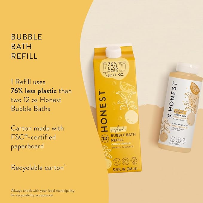 The Honest Company Foaming Bubble Bath Refill Carton | Gentle for Baby | Naturally Derived, Tear-Free, Hypoallergenic | Citrus Vanilla Refresh, 32 fl oz