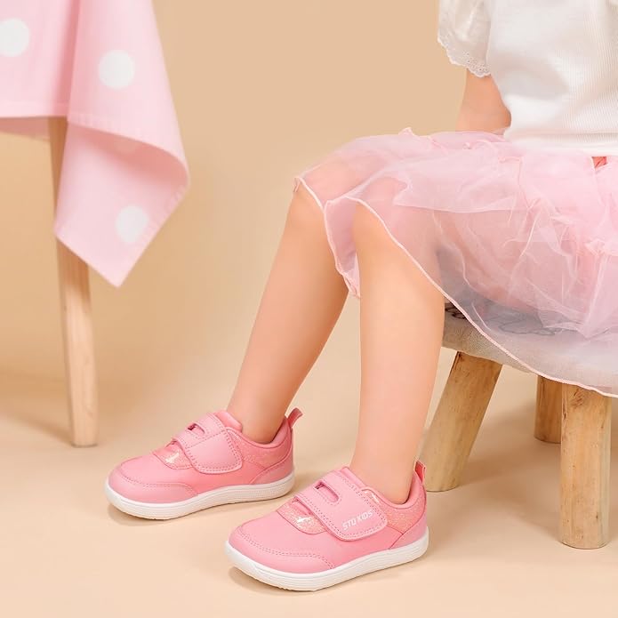 Toddler Wide Toe Box Barefoot Shoes Boys Girls Zero Drop,Baby First Walking Shoes Glitter Little Kids Sneakers Non-Slip Preschool Running Tennis Canvas Casual Preschool Outdoor Activities