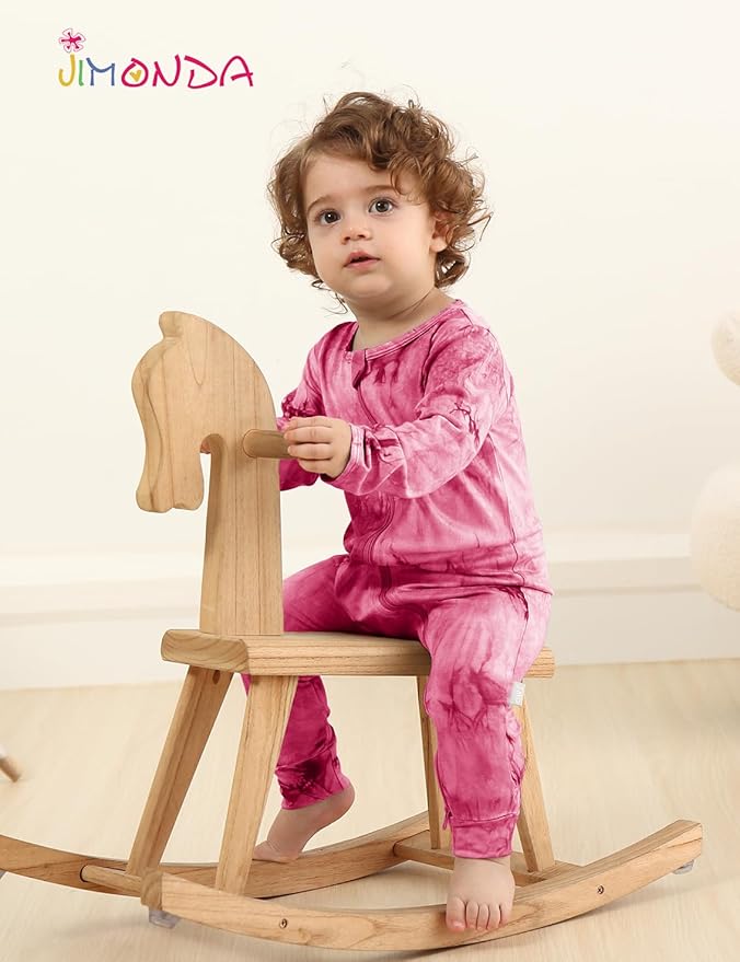 Jimonda Baby Girls Boys Footless Pajamas,Rayon From Bamboo Pjs 2 Way Zipper Long Sleeve Soft Sleeper,Infant Tie-dye Romper