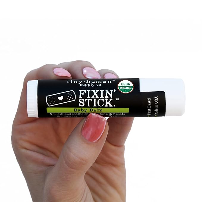 Fixin' Stick Organic Baby Balm 0.5oz, 1-pack for Baby's Red Cheeks, Drooly Chins, Drippy Noses and Dry Skin. No Artificial Dyes, Fragrances or Petrolatum. Cruelty Free. Made in USA.