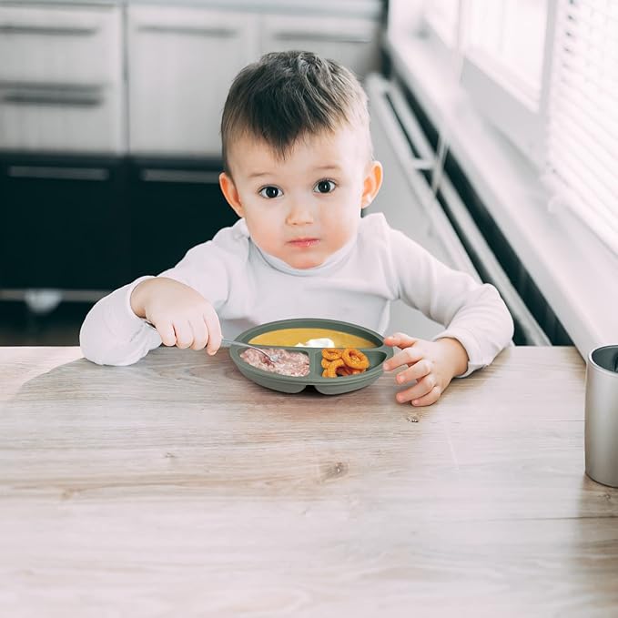 Toddler Plates 3 Pack, Divided Suction Plates for Baby, 100% Food Grade Silicone Baby Plates, Non-Slip, Baby Led Weaning Supplies, Microwave & Dishwasher Safe