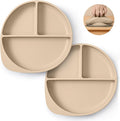 Silicone Baby Feeding Set Plates Set for Toddlers Infant Kids, baby plates with suction (2, Beige)