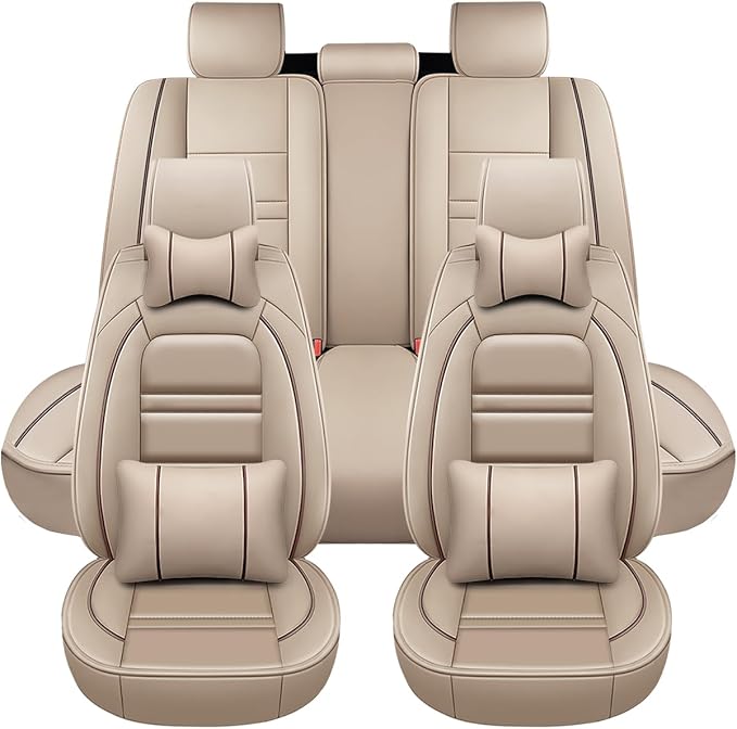Car Seat Covers for Infiniti qx80 2014-2025 | 5-Seats Seat Covers, Waterproof Seat Protectors, Automotive Seat Covers (Full Set with Pillow,Beige)