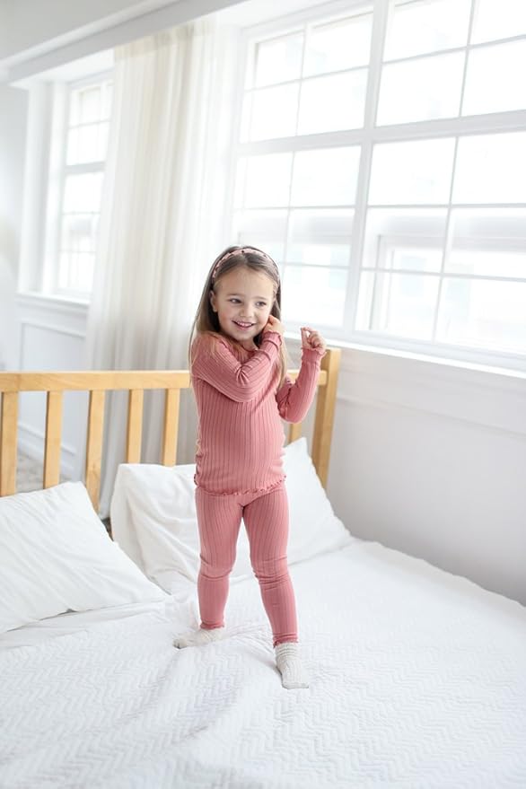 VAENAIT BABY 6M-12Y Infant Kids Toddler Junior Girls Soft Comfy Modal Tencel Shirring Sleepwear Pajamas 2pcs Set