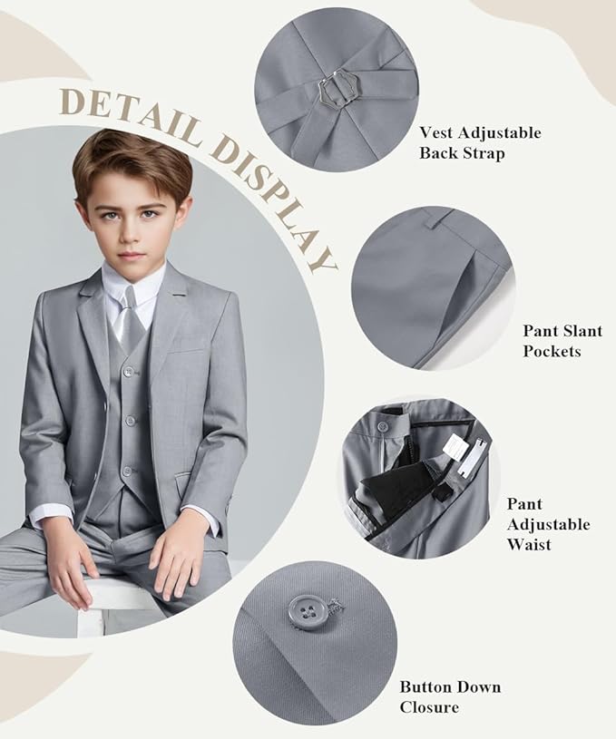 Visaccy Boys Suits Slim Fit Dress Clothes Ring Bearer Outfit