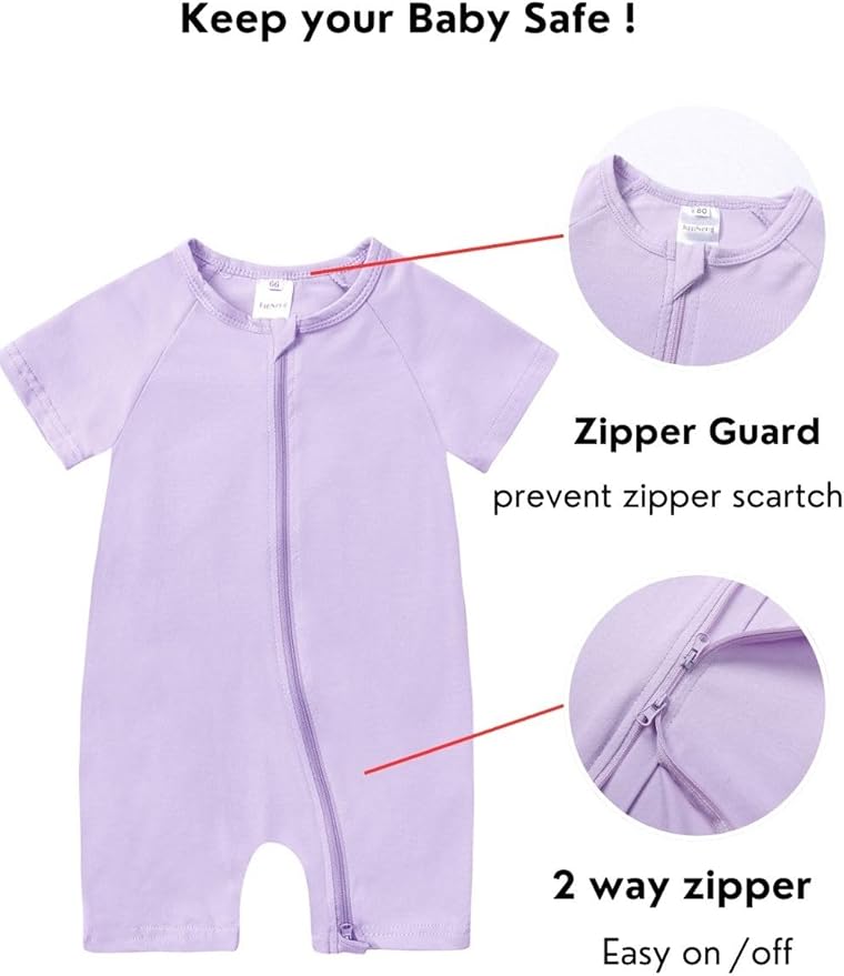 JunNeng 2 Pack Footless Long/Short Sleeve Baby Romper with Zipper Cotton Infant Sleepwear