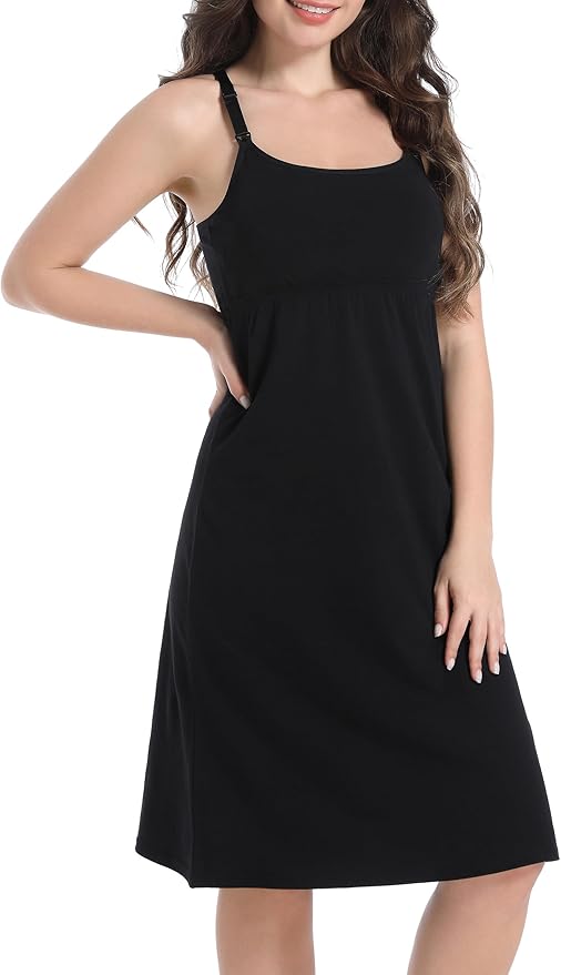 SUIEK 3-Pack Maternity Nursing Nightgown Cotton Breastfeeding Dress Pregnancy Tank Tops Sleepwear