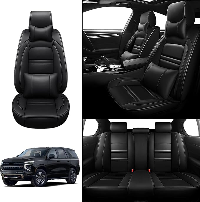 Car Seat Covers for Tahoe 1995-2025 | 5-Seats Seat Covers, Waterproof Seat Protectors, Automotive Seat Covers (Full Set with Pillow,Black)