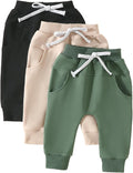 Sejardin Toddler Baby Boy Girl Pants 3 Pack Solid Color Elastic Waist Jogger Sweatpants Newborn Infant Casual Bottoms