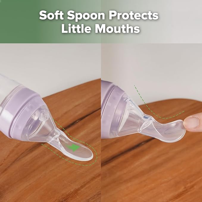 Haakaa Silicone Baby Food Dispensing Spoon Feeder 4oz - Infant Squeeze Cereal Feeder, Baby Fresh Food Feeder, Feed Bottle for Puree, Solid Baby Food, BPA Free, 4m+ Babies – Lavender