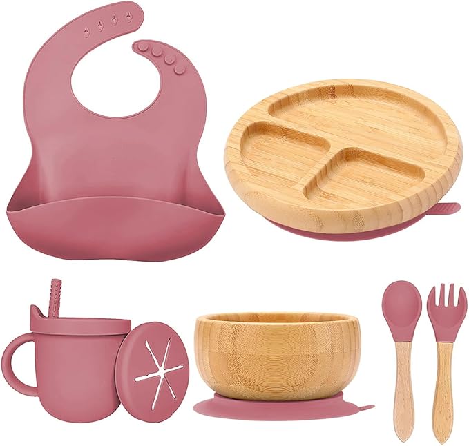 Bamboo Suction Plates for Babies and Bamboo Plates For Kids Baby Feeding and Weaning (Pink)