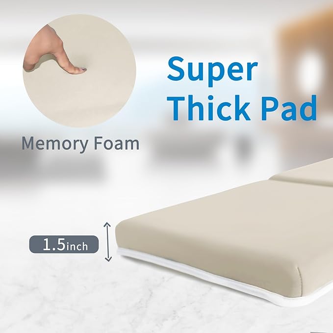 JJGoo Bath Kneeler with Elbow Rest Pad Set, 1.5 inch Kneeling Pad Mat for Bathtub Baby Bathing Parents, Painless Foam Mat with Toy Organizer Pockets, Non-Slip for Baby and Toddler Bathing