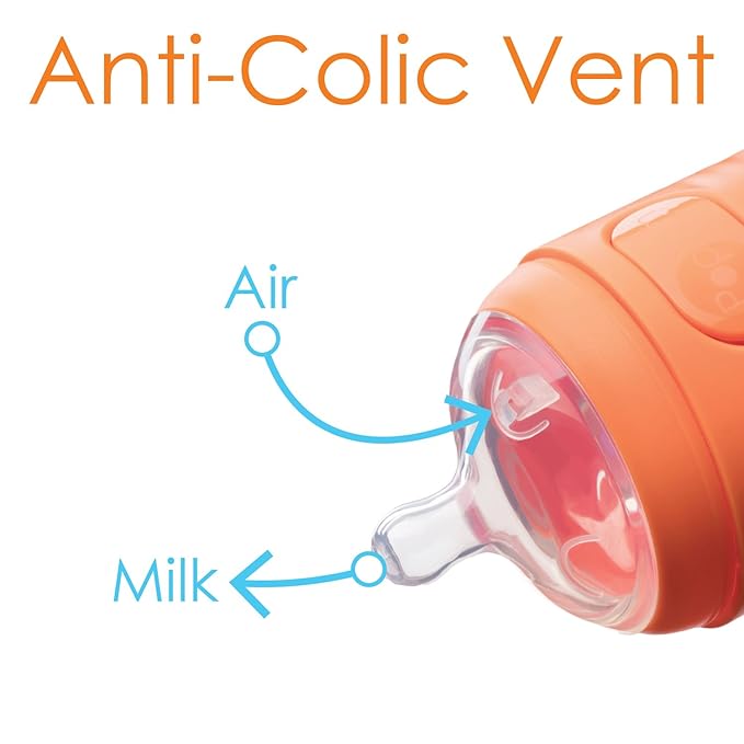 PopYum 5 oz Orange Anti-Colic Formula Making/Mixing/Dispenser Baby Bottles, 2-Pack with #1 Slow Flow Nipples, 150 ml, BPA-Free, Natural Latch