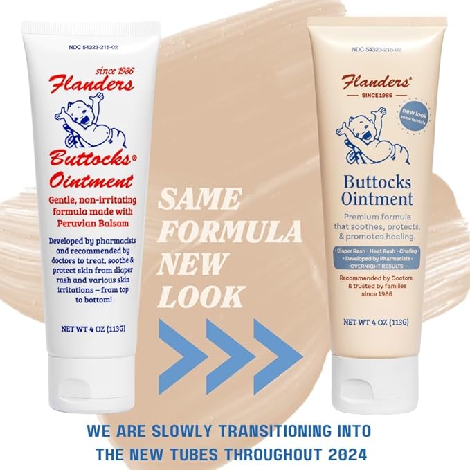 Flanders Buttocks Ointment - Diaper Rash Cream for Treatment & Prevention, Pharmacist Developed, Heat Rash & Chafing in Infants to Adults, Instant Relief (4oz Tube)
