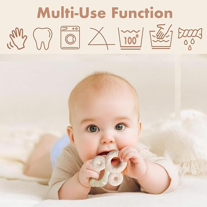 Baby Teething Bibs 6-Pack with Attachable Teether - 100% Organic Cotton, Super Absorbent & Soft Drool Bibs