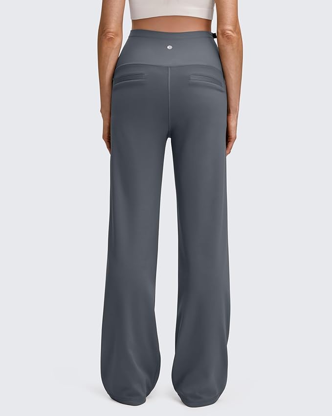 G4Free EverGoing Fleece Lined Maternity Wide Leg Pants Over The Belly Pregnancy Trousers with Pockets