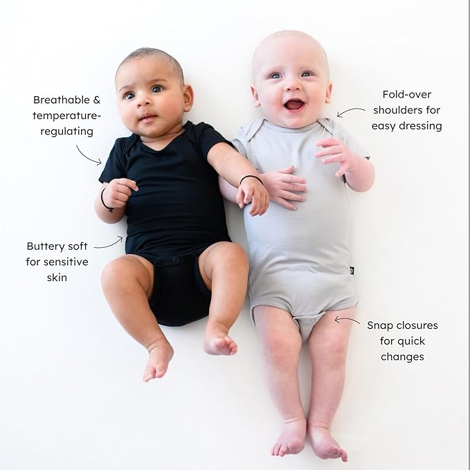 KYTE BABY Unisex Bodysuits, 2-Pack Short Sleeve Baby Bodysuits, 97% Rayon made from Bamboo, 3% Spandex