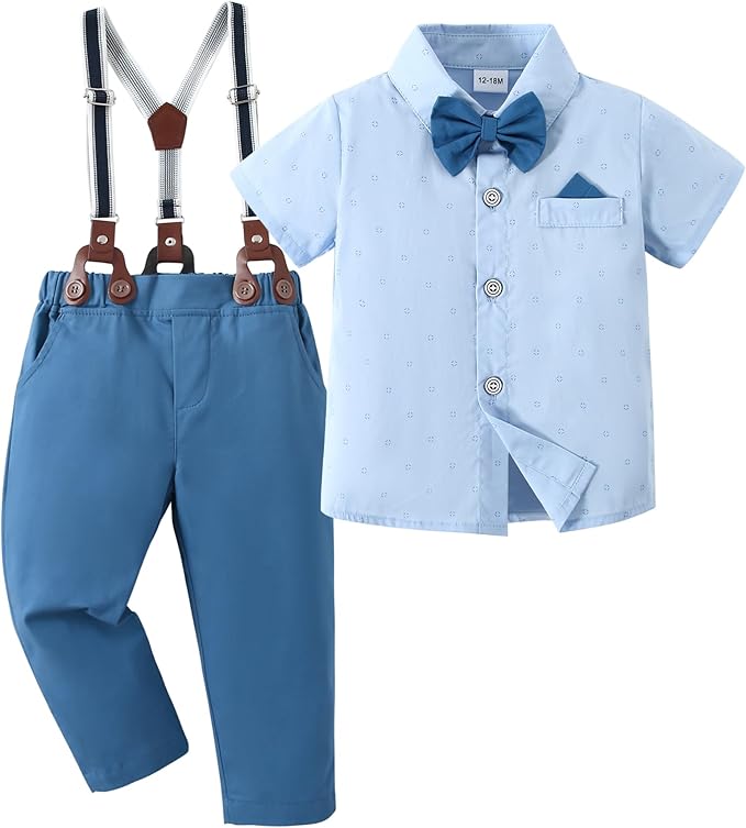 nilikastta Boy Suit Toddler Boy Outfit Boy Dress Shirt with Bowtie/Suspender Pants Gentleman Wedding Outfits 1-10 Years