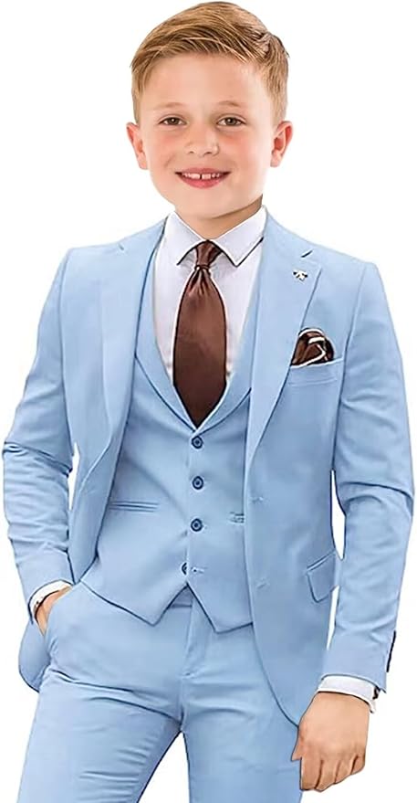 Boys Suit 4 Piece Slim Fit Kids Tuxedo Suit Formal Wedding Outfit Blazer Vest Pants Set with Tie