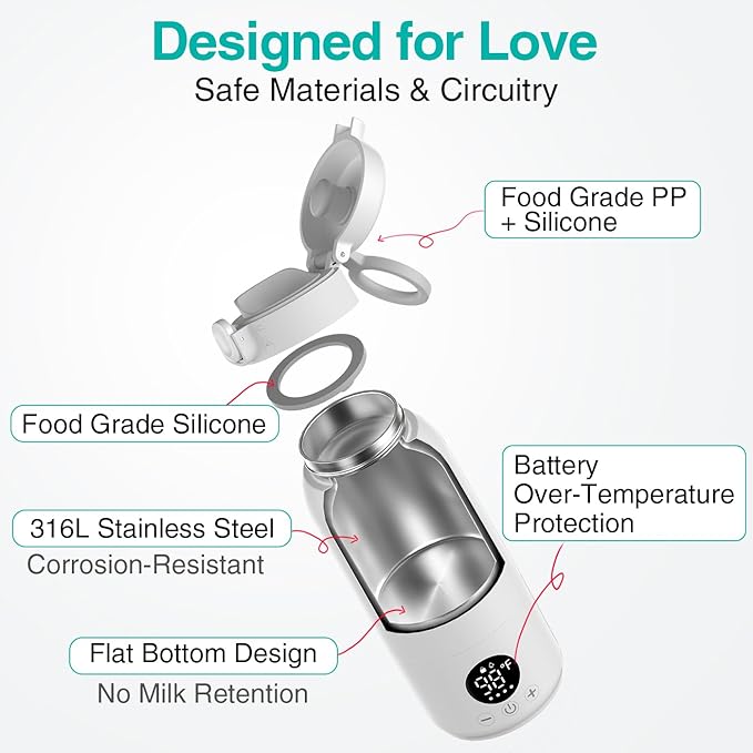 Koalababy Portable Bottle Warmer for Travel – Baby Bottle Warmer with Fast Heating, 17oz Large Capacity Milk Warmer for Breastmilk, Formula, Water, IPX6 Washable, for Car, Airplane & Outdoor Travel