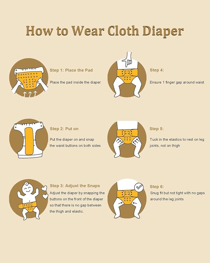 Babygoal Baby Reusable Neutral Cloth Diapers, One Size Adjustable Washable Pocket Nappy Covers 6 Pack+6pcs Rayon from Bamboo Inserts+Wet Bag 6FN39