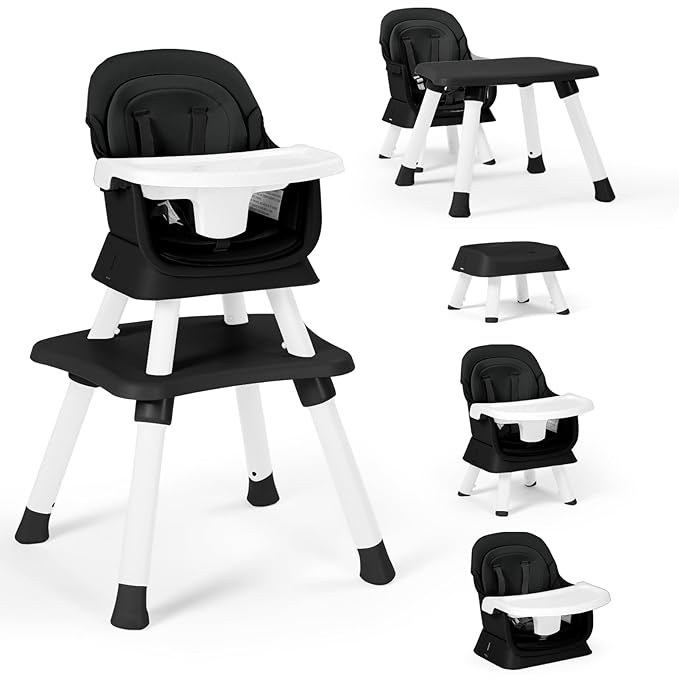 Baby High Chair, 8 in 1 Convertible Highchairs for Babies and Toddlers, Children Dining Booster Seat/Kids Building Block Table for Girls Boys, Baby Seat with Removable Tray, Black