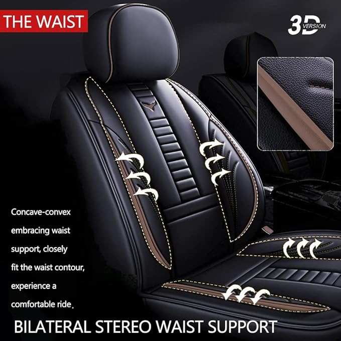 Luxury 2 Seats Car Seat Covers Protectors for Suzuki 1999-2025 95% Models, Back Storage Bag Design & Headrest Pillow & Lumbar Support Black & Coffee Line