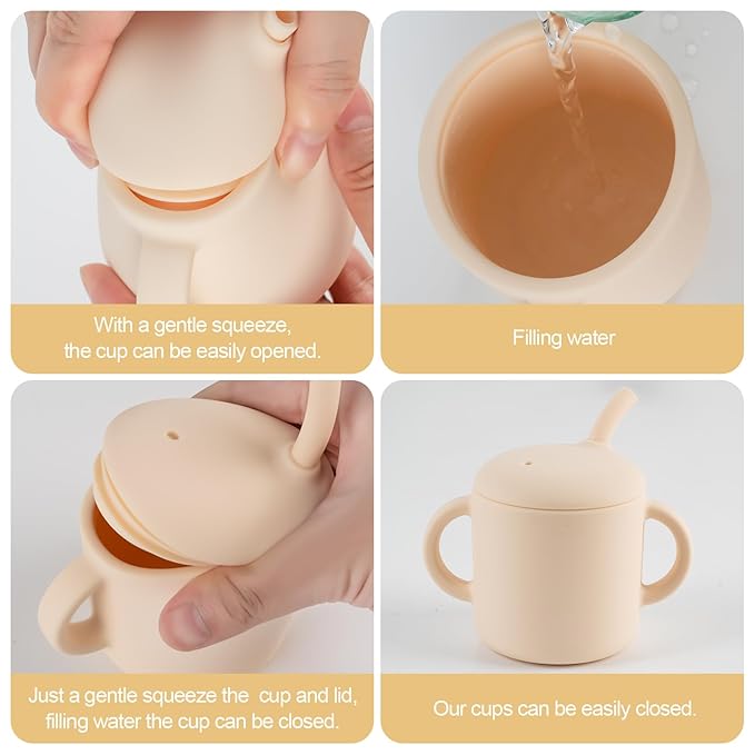 Silicone Baby Cup with Straw, Straw Cup for 6 Months+, Leak Proof, 6 fl oz (Grey)