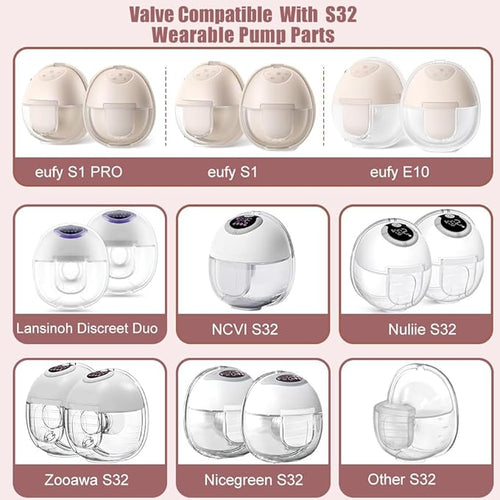 6pcs Duckbill Valves and 4pcs Silicone Diaphragms Compatible with eufy E10/S1/S1 Pro, Lansinoh Discreet Duo/NCVI S32/Nuliie S32/NICEGREEN Life S32/Zooawa S32 Breast Pump Replacement Parts,12 Packs