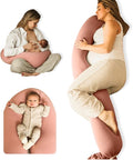 Pregnancy Pillow 5-in-1 【Cooling Cover, Adjustable Firmness】 Patented Lock Design, Turn into O-Shape Nursing Pillow, 5-Point Full Body Support, Maternity Pillow with Travel Bag - Pink