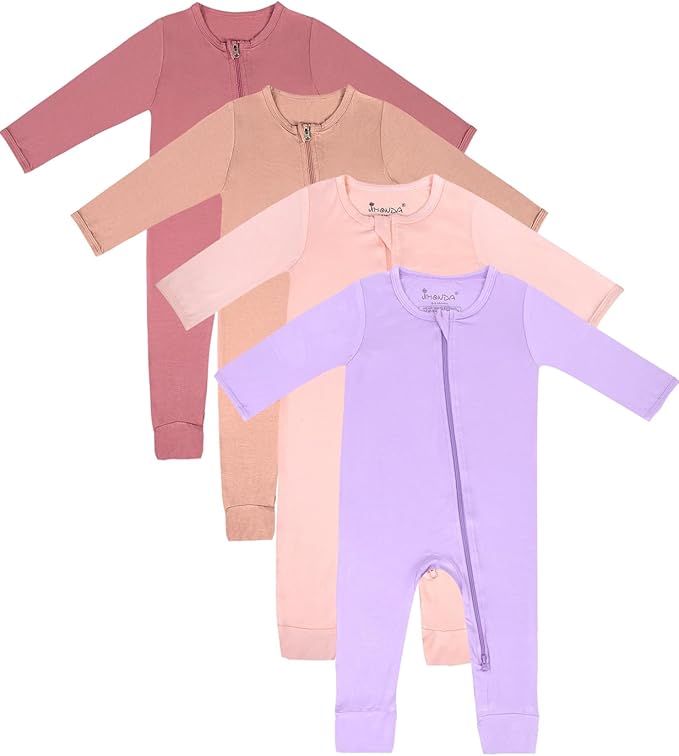 Jimonda Baby Footless Pajamas,Two Zip Closure Long Sleeve Romper,Infant Clothes Pjs 4 Pcs