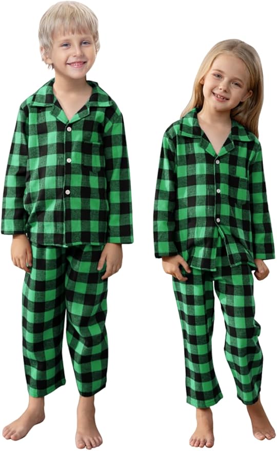 Schbbbta Kids Pajamas Set, Plaid Button Down Pjs for Girls & Boys, 9 Months - 14 Years