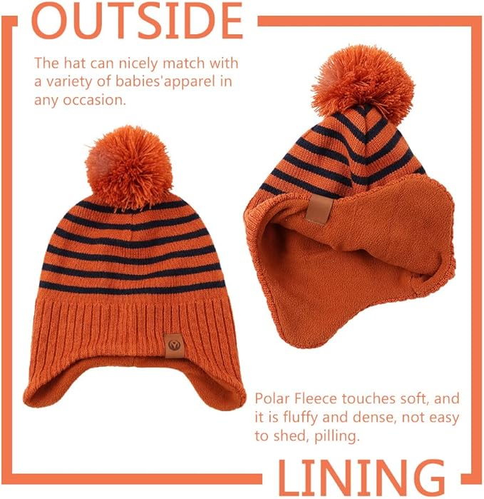 JANGANNSA Knitted Baby Hat Scarf Set Winter Warm Boys Girls Beanie Fleece Lining Toddler Kids Hats with Pompom