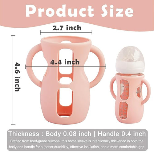 4 Pack Silicone Sleeves for Avent Natural Glass Baby Bottles, Anti Breakage Bottle Holder, Compatible with Philips Avent Glass Natural Baby Bottles (4 Pink, 8 OZ)