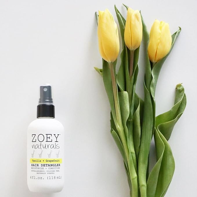 Zoey Naturals - Vanilla Grapefruit Hair Detangler Spray for Kids - Moisturizes Scalp & Fights Tangles & Dry Hair - Non-Toxic Tear-Free Leave-In Conditioner Treatment for Babies - Made in the USA, 4 Oz