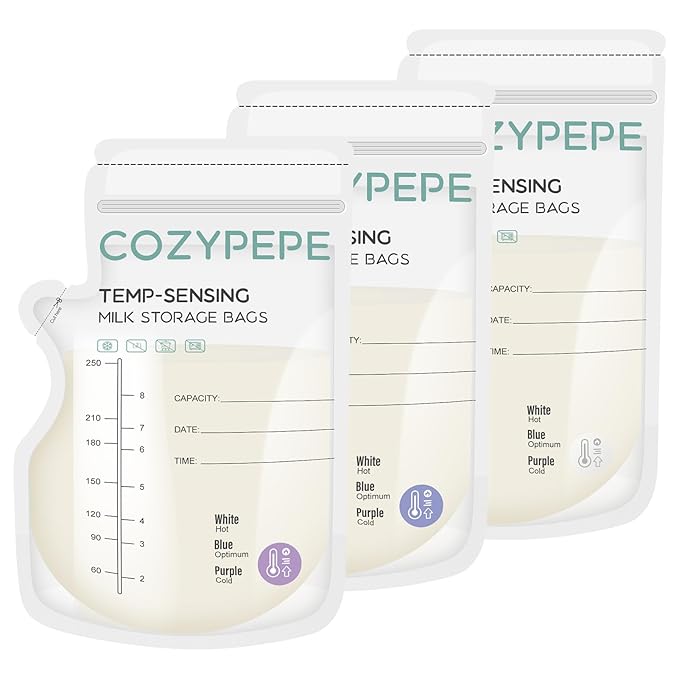 100 Pcs Breastmilk Storage Bags, 8Oz Breast Milk Storing Bag with Pour Spout, Temperature-Sensing Color Change Milk Bag for Convenient Breastfeeding, No Leak Presterilized for Freezer