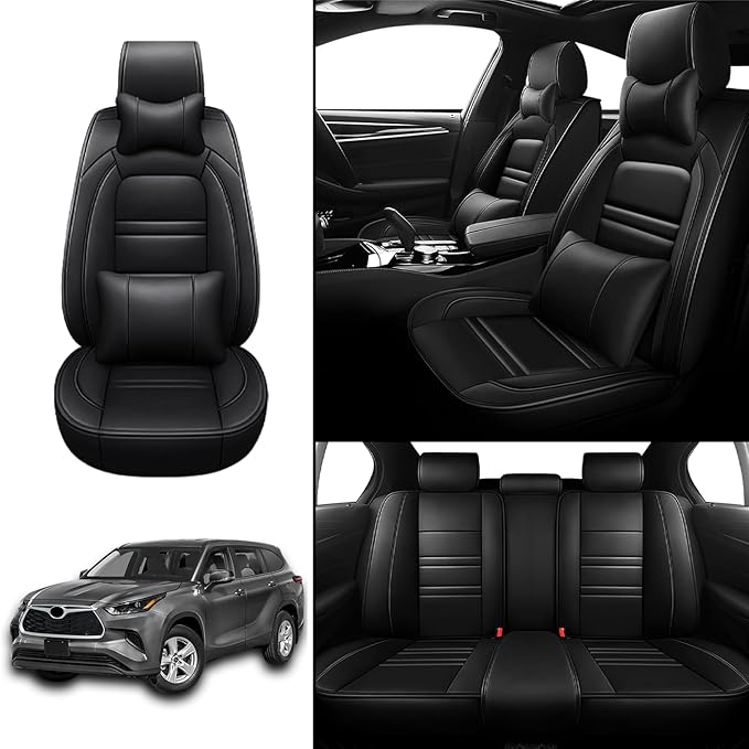 Car Seat Covers for Toyota Highlander 2001-2025 | 5-Seats Seat Covers, Waterproof Seat Protectors, Automotive Seat Covers (Full Set with Pillow,Black)