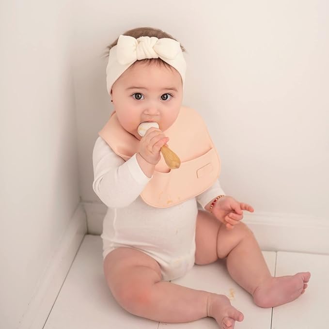 Vegan Leather Easy Clean Baby Bibs with Practical Pocket and Snaps - Great for Feeding and Teething Infants 0-12 Months